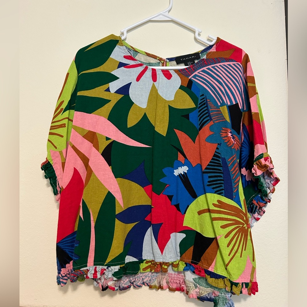 Multicolored 100% linen blouse